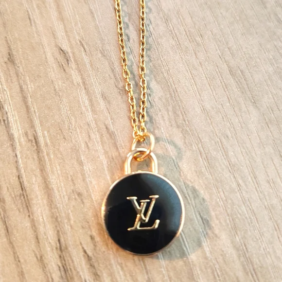 Louis Vuitton Zipper Pull Double Sided Pendant/14k Gold Plated Chain - Picture 1 of 5